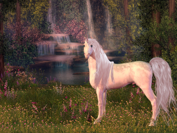 独角兽和瀑布图片下载