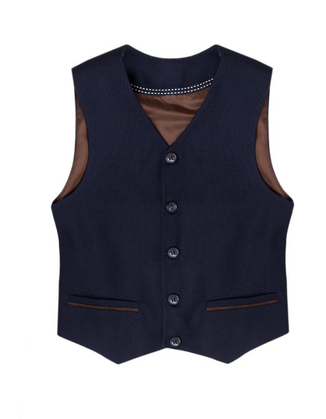 蓝色背心，一个男孩孤立在一个白色背景图片下载