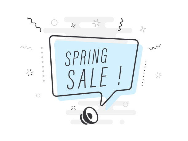 春季销售与浅蓝色语音气泡在白色背景。扬声器。横幅业务，营销和广告股票插图图片下载