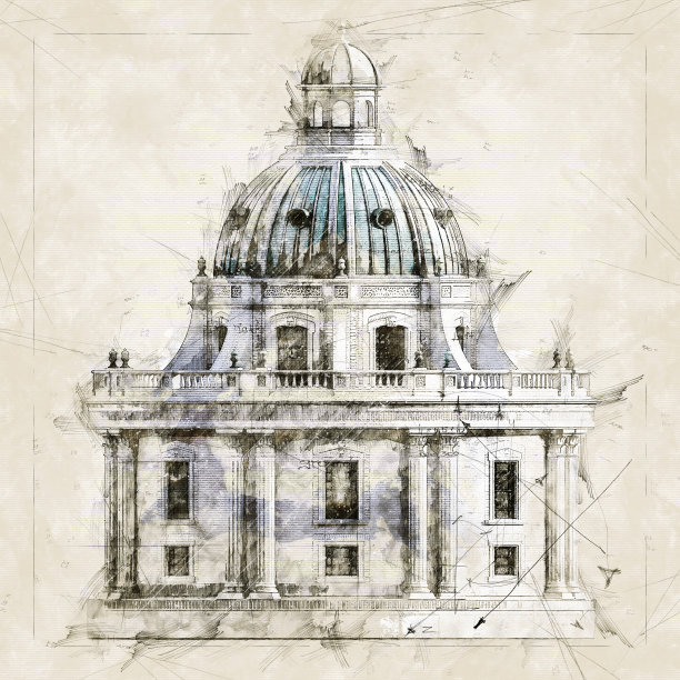 一个虚构的文艺复兴建筑的3D插图图片下载