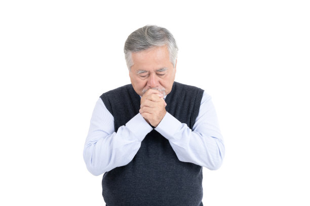 不快乐的成年人，老年人抑郁症问题与复制空间的推广或文本孤立在白色背景。图片下载