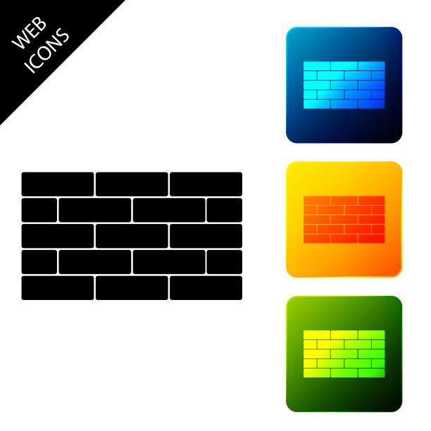 砖图标孤立。设置图标彩色的方形按钮。矢量图图片下载