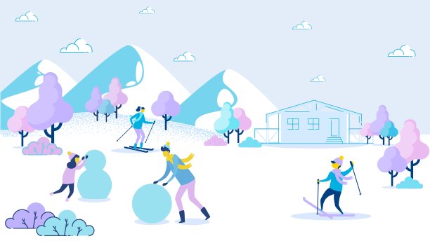 爸爸女儿堆雪人男孩妈妈滑雪图片下载