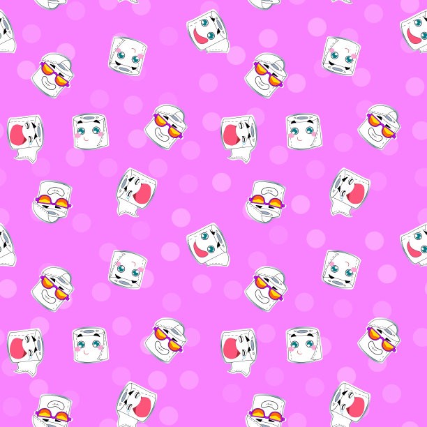 矢量插图，卫生纸无缝图案。快乐的微笑，卡通风格，可爱的粉色背景。适用于包装纸设计，纺织品，儿童概念等。图片下载
