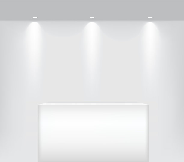 模拟现实的空架子，以桌子平台为室内展示产品与聚光灯和阴影背景插图图片下载