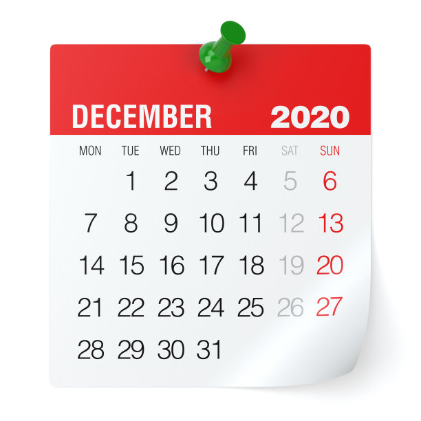 2020年12月-日历。孤立在白色背景。3D插图图片下载