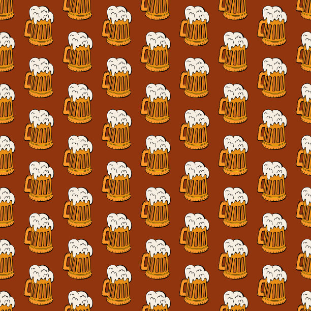 啤酒图标无缝矢量模式。啤酒节的背景。马克杯工艺啤酒设计图标手绘元素。餐厅模板的图形纹理。酒精饮料装饰图案。图片下载