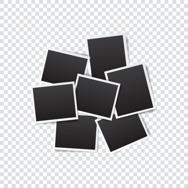 一组空白的相框与白色边框和黑色矩形元素透明的背景。模板或模型装饰设计图片下载