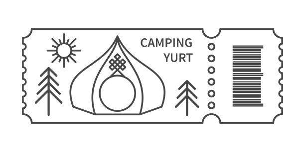 票上有条形码和帐篷图片下载