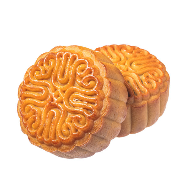 两个中国月饼孤立在白色背景俯瞰正面图片下载