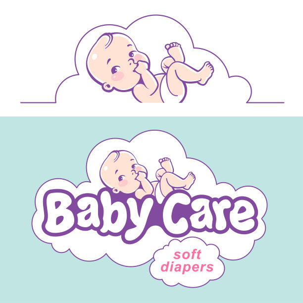 尿布标志模板。穿着尿布徽章的婴儿。图片下载