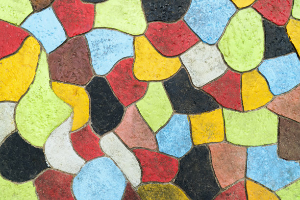 多色混凝土涂地块纹理背景。多色艺术地板纹理表面图片下载