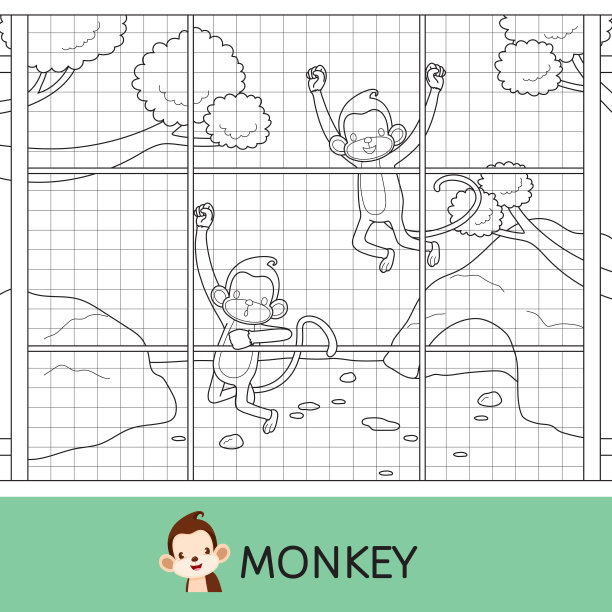 动物园笼子里猴子的轮廓向量图片下载