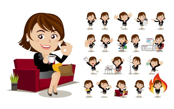 不同姿势的女商人。图片下载