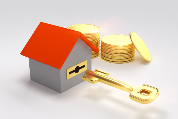 抵押，投资，房地产和财产概念-近距离的家模型和房子钥匙3d插图图片下载