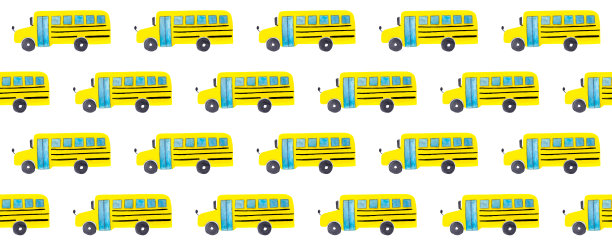 无缝模式与黄色校车在白色背景图片下载