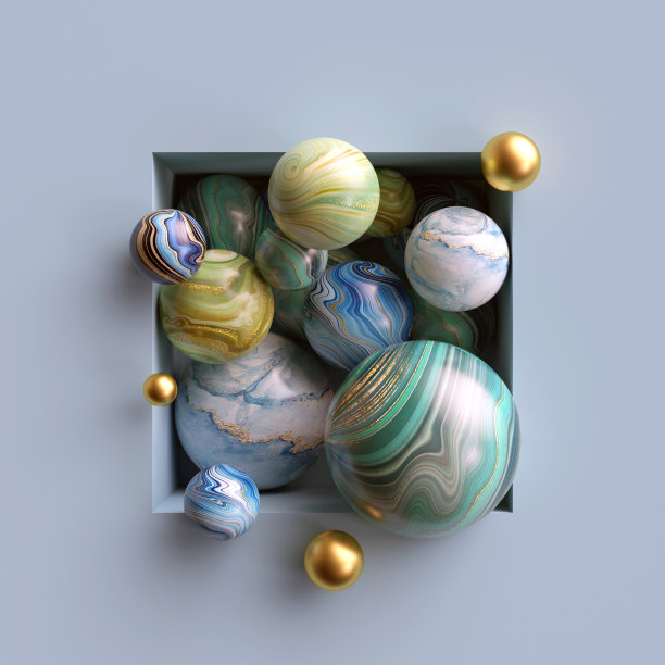 3d抽象背景，广场壁龛内的各种大理石球图片下载