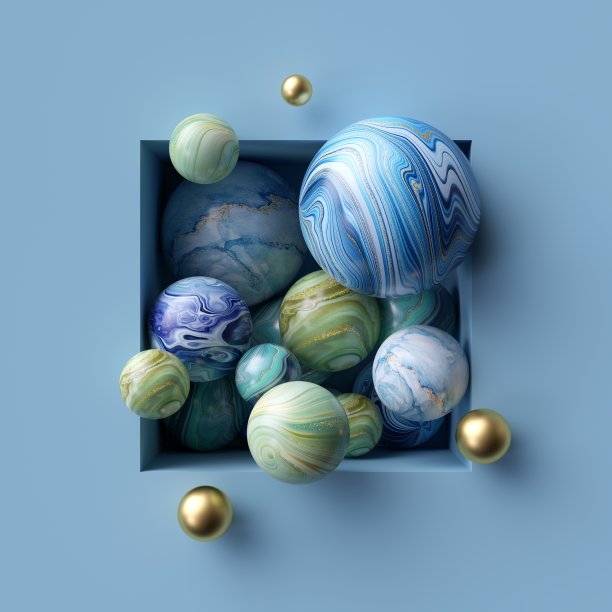 3d抽象背景，广场壁龛内的各种大理石球图片下载