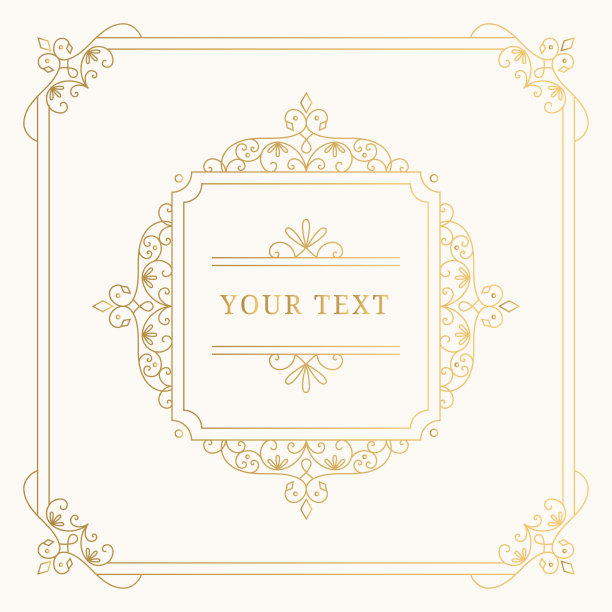 金色复古方框架与闪光的边界和角落。婚礼邀请模板。矢量隔离插图。图片下载