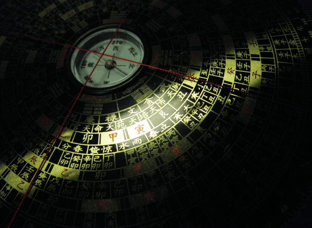 中国风水罗盘，特写照片，模糊的背景图片下载