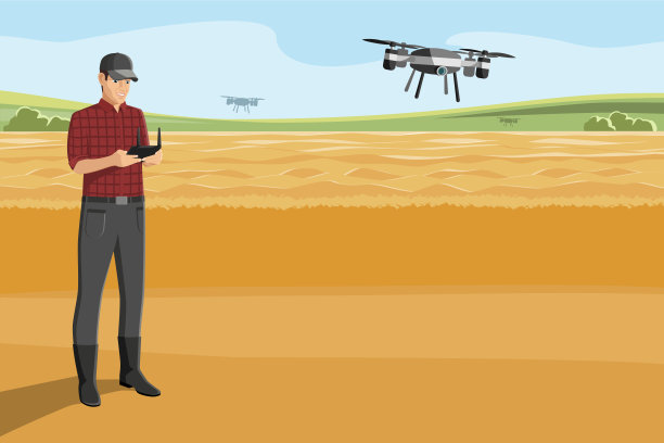 农民与平板电脑控制无人机图片下载