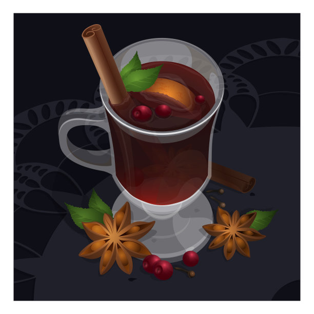 热葡萄酒在玻璃矢量插图。热饮设计的菜单图片下载