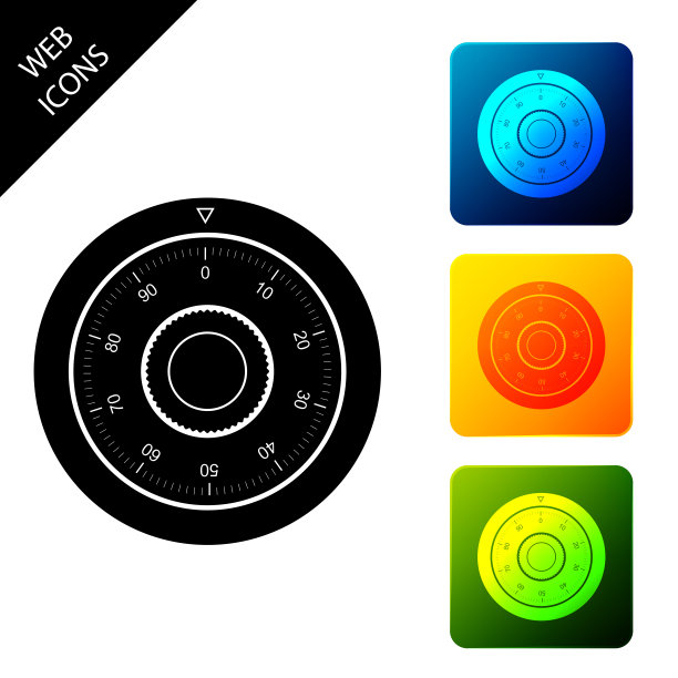 安全组合锁轮图标隔离在白色背景。保护的概念。密码的信号。设置图标彩色的方形按钮。矢量图图片下载