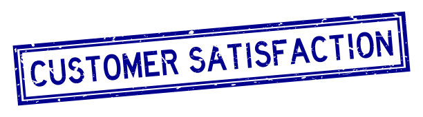 Grunge蓝色客户满意字方形橡胶印章在白色背景图片下载