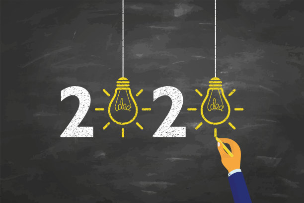人类手画2020年的想法概念在黑板的背景图片下载