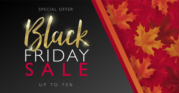 红色主题和枫叶的黑色星期五销售横幅。矢量插图模板为销售促进，横幅，海报，传单，传单，网络横幅，社会媒体和图形使用。图片下载