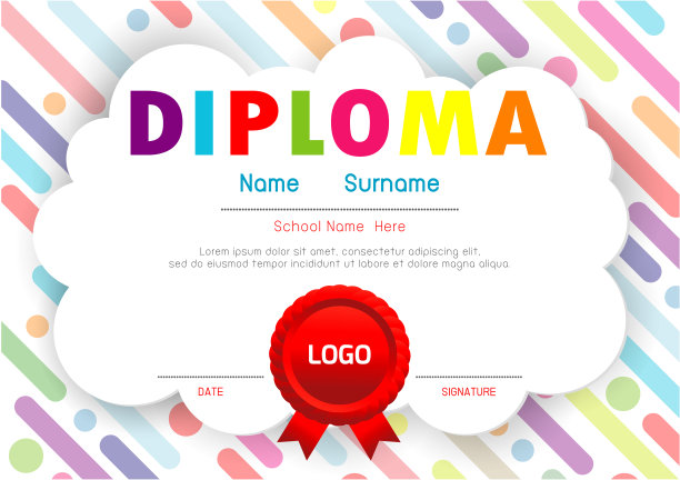 幼儿文凭证书、幼儿园模板布局空间背景框架设计矢量。学前儿童文凭，儿童文凭证书，学前教育理念。矢量图图片下载