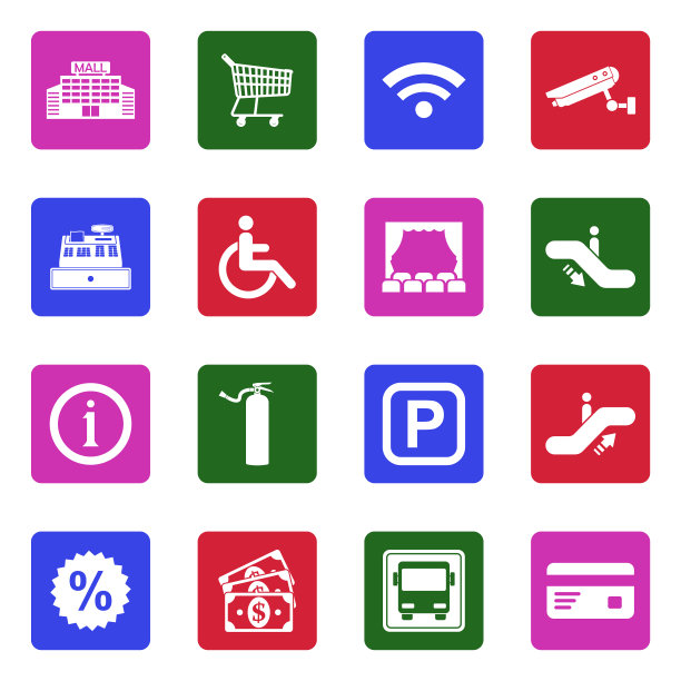 商城图标。广场上的白色平面设计。矢量插图。图片下载