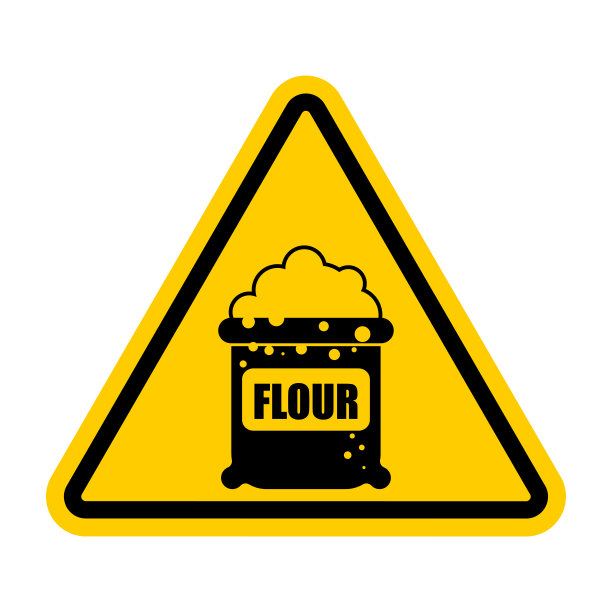 注意面粉。谨慎的纤维。黄色三角路标图片下载