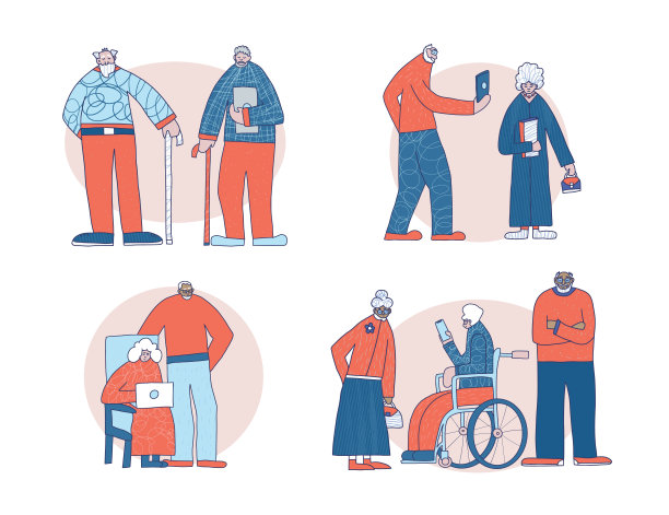 一群孤立的老人。矢量插图。图片下载