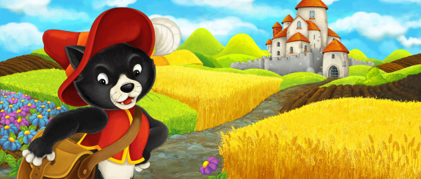 卡通场景-猫旅行到城堡附近的山上的农场农场图片下载