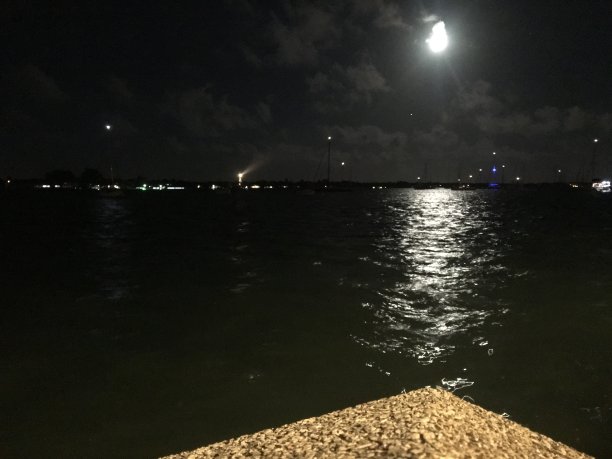 海港上空的满月图片下载