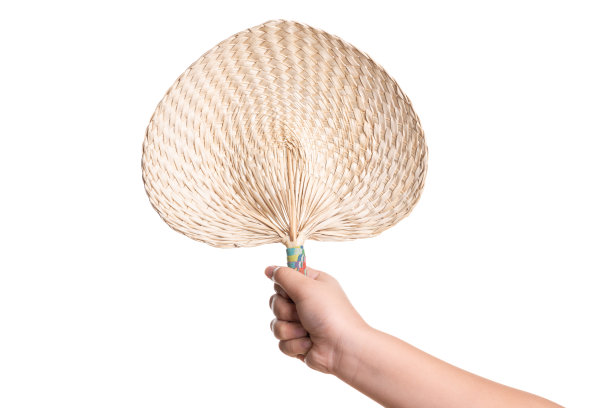 白色上是一般泰国产品的植物编织扇子图片图片下载