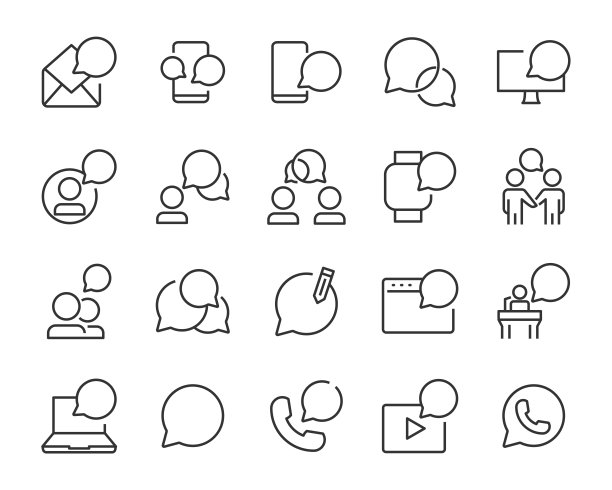 一组对话气泡图标，如消息，聊天，电话，短信，呼叫图片下载