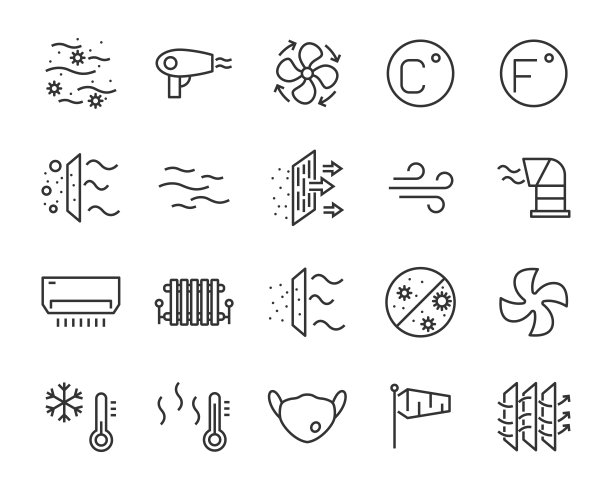 设置空气图标，如空气过滤器，温度，空气净化器，灰尘图片下载