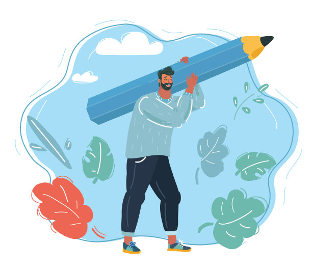 男人拿着大铅笔。图片下载