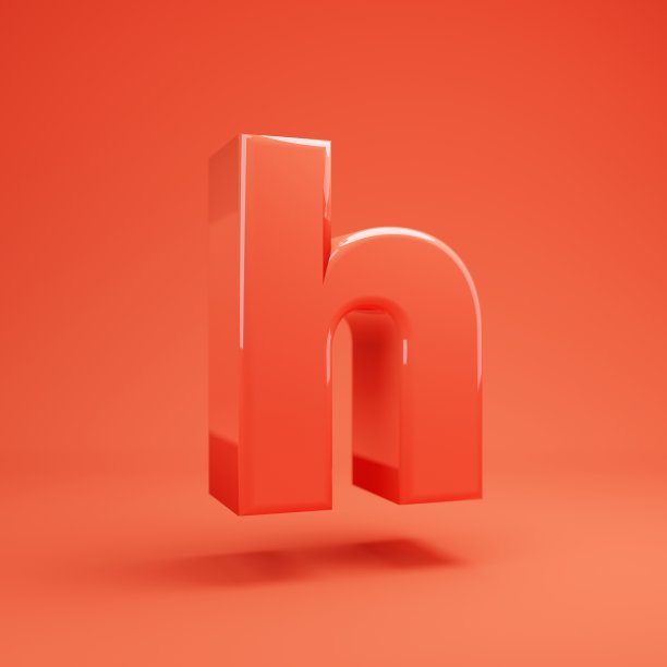 字母H小写的。活珊瑚字体与光泽的反射和阴影图片下载