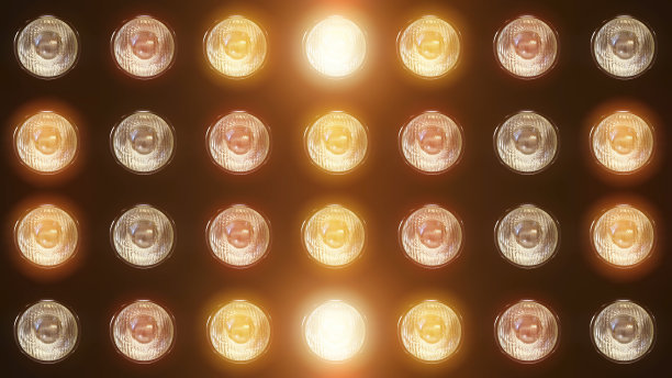 墙壁的3D渲染与闪烁的灯和明亮的聚光灯图片下载