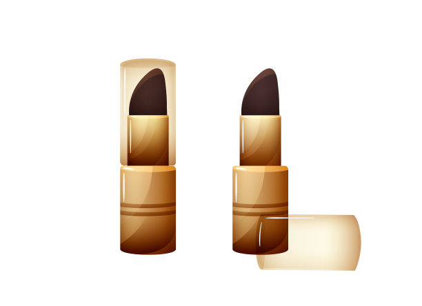 时髦的哑光深色口红在金色管，打开和关闭，矢量插图卡通风格图片下载