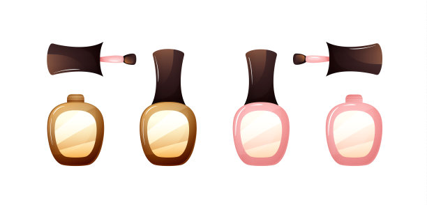 卡通风格的一套指甲油。开了又关的金色和粉色清漆瓶子。矢量插图孤立在白色上图片下载