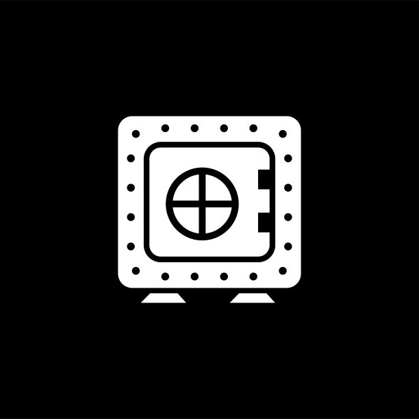 保险库图标在黑色背景。黑色平面风格矢量插图。图片下载