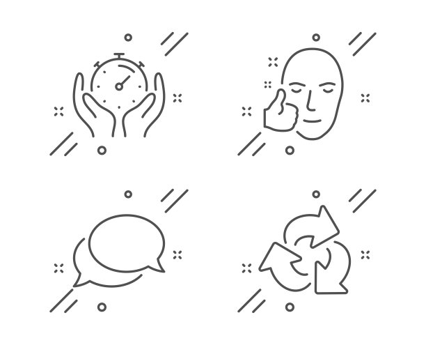 定时器，健康脸和信使图标设置。回收标志。向量图片下载