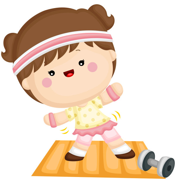 一个可爱的小女孩在家里做日常锻炼的矢量集图片下载