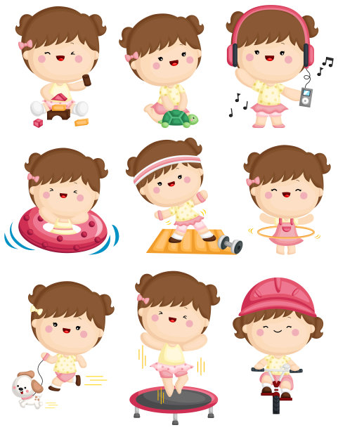 女孩活动向量集图片下载