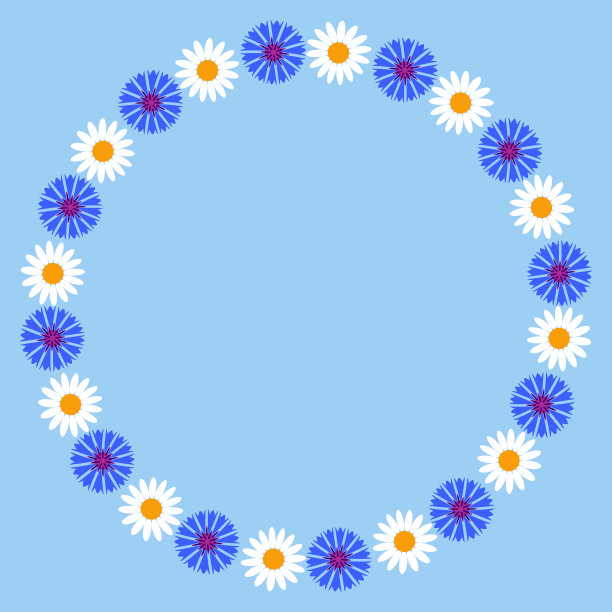 装饰花圆形框架与野花，雏菊和矢车菊。矢量插图EPS10。刷子附在文件上。图片下载