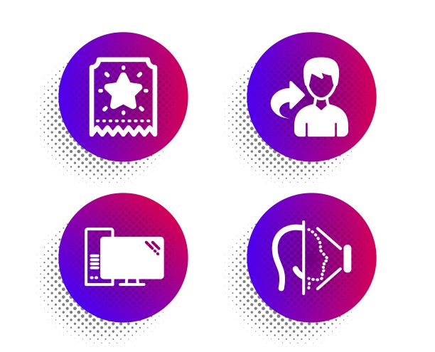 电脑，分享和忠诚票图标设置。面对id的迹象。Pc组件，男用户，奖励明星。向量图片下载